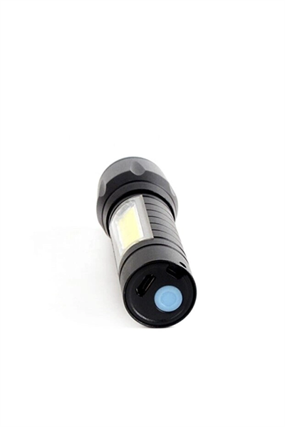 USB Şarjlı Zoomlu Mini El Feneri 3 Mod Yan COB LED Çakar Q5 Güçlü Işık Kutulu