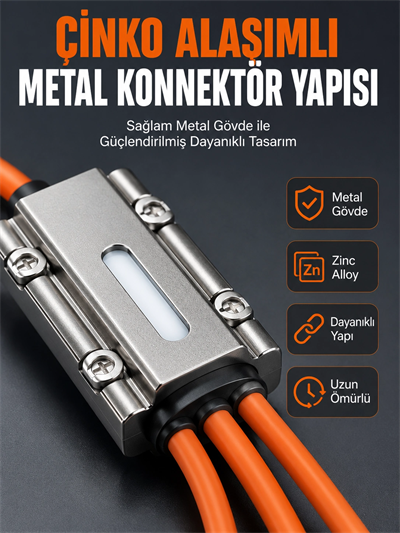 USB Type-C, Lightning ve Micro USB Uyumlu 3ü 1 Arada Hızlı Şarj Kablosu