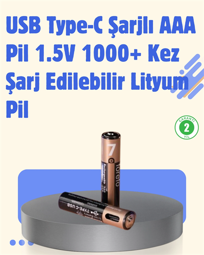 USB Type-C Şarjlı AAA Lityum Pil 1000+ Şarj Döngüsü ile Uzun Ömür