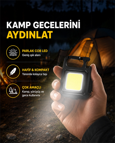 USB Type-C Şarjlı Mini Fener – Manyetik, Katlanabilir ve Şişe Açacaklı Tasarım Yeni Nesil
