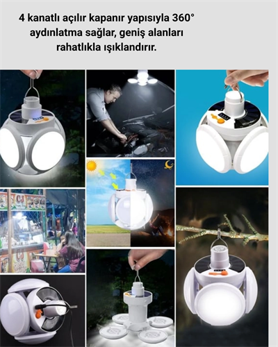 USB ve Solar Şarjlı Katlanabilir 5 Taraflı LED Lamba