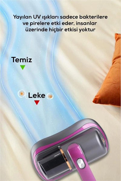 UV ışık teknolojili motorlu yatak temizleme cihazı ve akar giderme özellikli tüy toplayıcı