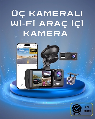 Üç Kameralı 1080p Full HD Araç İçi Kamera – G-Sensörlü ve Gece Görüşlü
