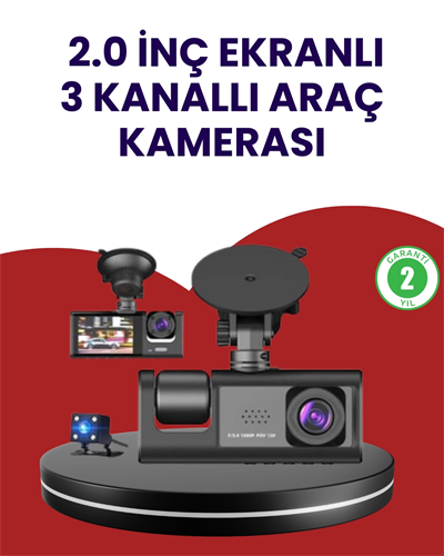 Üç Kameralı Araç Kamerası | Full HD 1080P Ön + HD İç/Arka