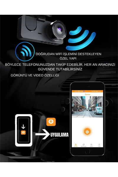 Üç Kameralı Wi‑Fi Araç İçi Kamera – GPS Takip & G-Sensor Özellikli Güvenlik Çözümü