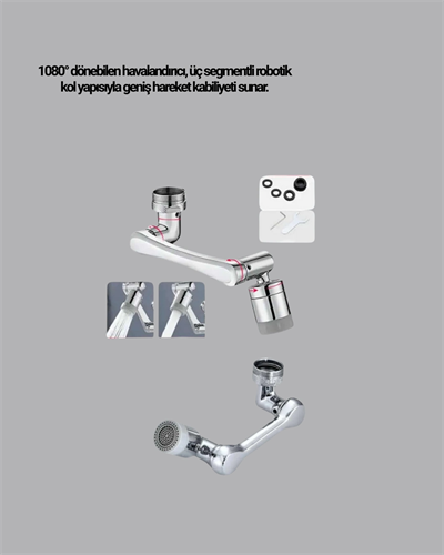 Üç Segmentli 1080 Derece Musluk Aparatı Esnek Döner Havalandırıcı Pratik Kullanım