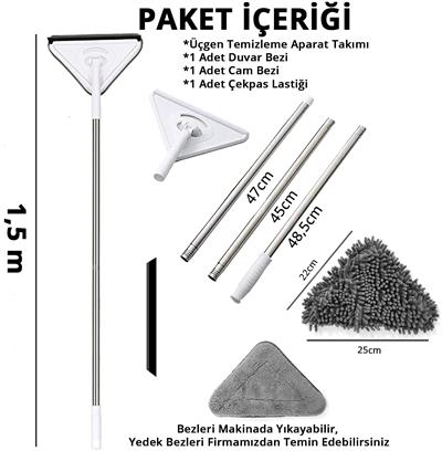 Üçgen Mop Cam Duvar Tavan Fayans Parke Temizleyici Mop (3936)