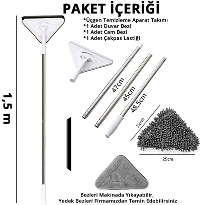 Üçgen Mop Cam Duvar Tavan Fayans Parke Temizleyici Mop Bx40