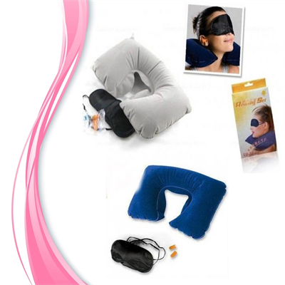 Üçlü Seyahat Seti Şişme Yastık Göz Bandı Kulak Tıkacı Bx40