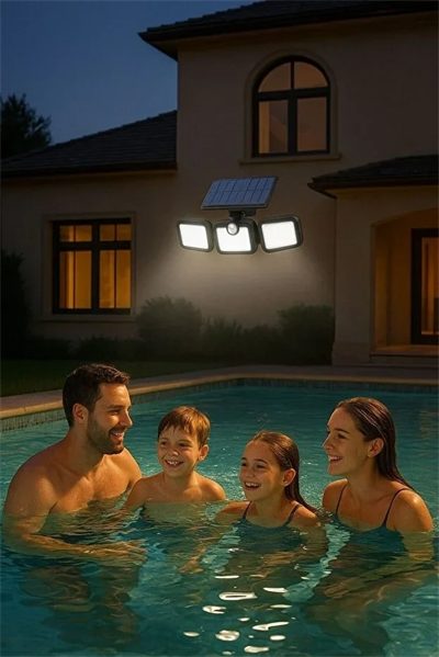 Üçlü Solar Led Projektör – Beyaz Işık – Sensörlü Dış Mekân Aydınlatma Bx40