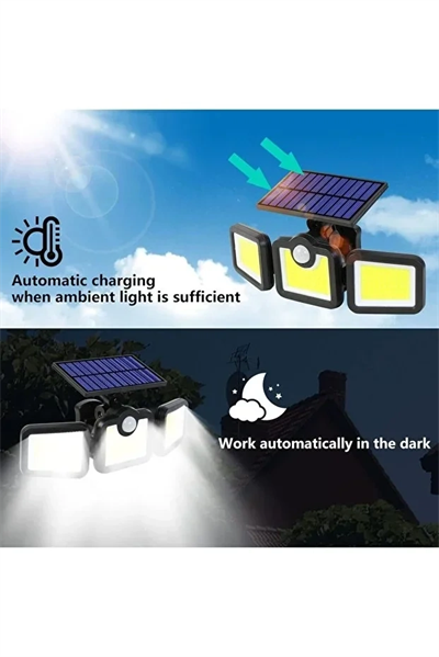 Üçlü Solar Led Projektör – Beyaz Işık – Sensörlü Dış Mekân Aydınlatma Bx40