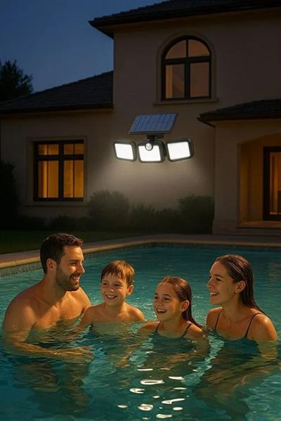 Üçlü Solar Led Projektör – Beyaz Işık – Sensörlü Dış Mekân Aydınlatma (3936)