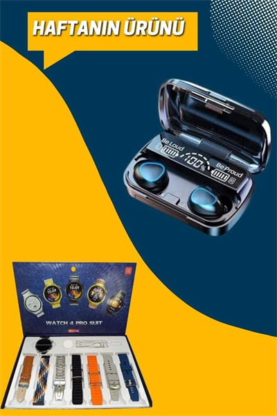 Ucuz Kaliteli Yeni Nesil 7 Kordonlu Akıllı Saat ve Kablosuz Bluetooth Kulaklık ANC Özelliği