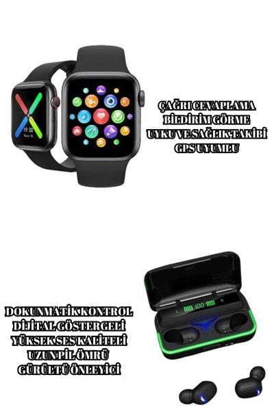Ucuz ve Kaliteli Kulaklıklı Saat Seti Bluetooth Bağlantılı Akıllı Saat ve Kulaklık