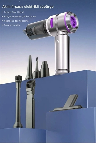 Üflemeli Şarjlı Araç Mini El Süpürgesi 20.000 Pa Emiş Güçlü 4in1 Araba Süpürgesi Hl-121