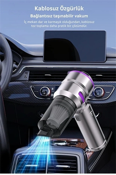 Üflemeli Şarjlı Araç Mini El Süpürgesi 20.000 Pa Emiş Güçlü 4in1 Araba Süpürgesi Hl-121