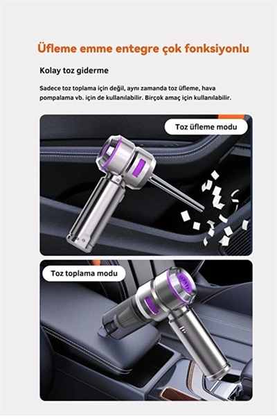 Üflemeli Şarjlı Araç Mini El Süpürgesi 20.000 Pa Emiş Güçlü 4in1 Araba Süpürgesi Hl-121