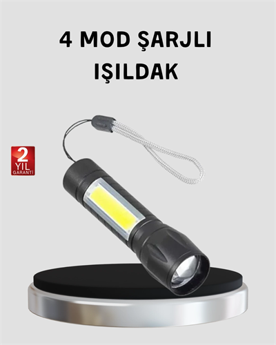 Ultra Dayanıklı 4 Mod Şarjlı Işıldak | Suya ve Darbeye Dayanıklı | 100.000 Saat LED Ömrü