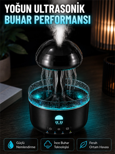 Ultrasonik Denizanası Hava Nemlendirici Sessiz Çalışan RGB Ortam Işıklı Aromaterapi Difüzörü