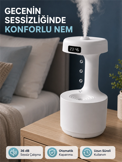 Ultrasonik Hava Nemlendirici 800 ml Aromaterapi Difüzör Ters Su Damlası Efektli
