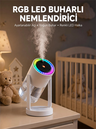 Ultrasonik Hava Nemlendirici Renkli Işık ve Manuel Püskürtme Ayarı Yeni Nesil