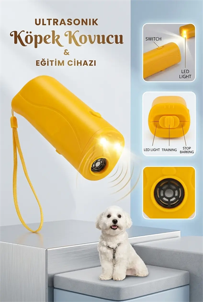 Ultrasonik Köpek Uzaklaştırıcı El Fenerli Eğitim Cihazı Taşınabilir Sarı Pratik Ürün