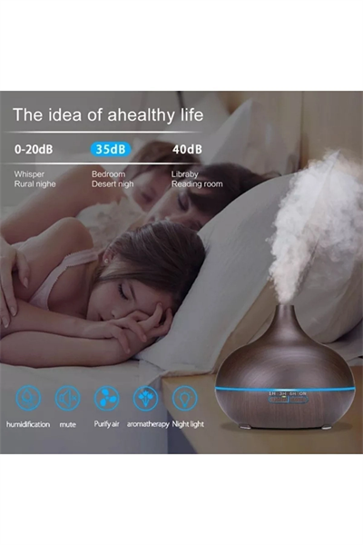 Ultrasonik ahşap desenli hava nemlendirici kumandalı aroma difüzörü 550 ml 7 renk led