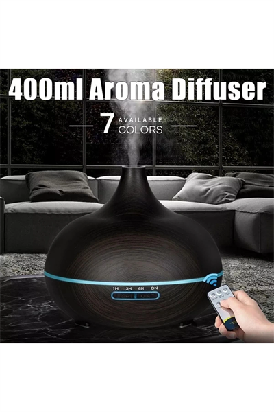 Ultrasonik ahşap desenli hava nemlendirici kumandalı aroma difüzörü 550 ml 7 renk led