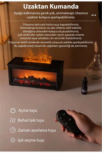 Ultrasonik şömine görünümlü hava nemlendirici 250 ml bordo 220-240V 2 yıl garantili