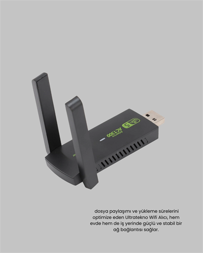 Ultratekno Dual Band WiFi Adaptör – 1200 Mbps, USB 3.0, Çift Antenli, Geniş Kapsama Alanı ve Yüksek Hız