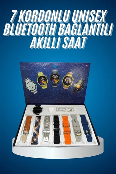 Unısex Yuvarlak Ekranlı 7 Kordonlu Akıllı Saat GPS Destekli Çoklu Kordon Seçeneği