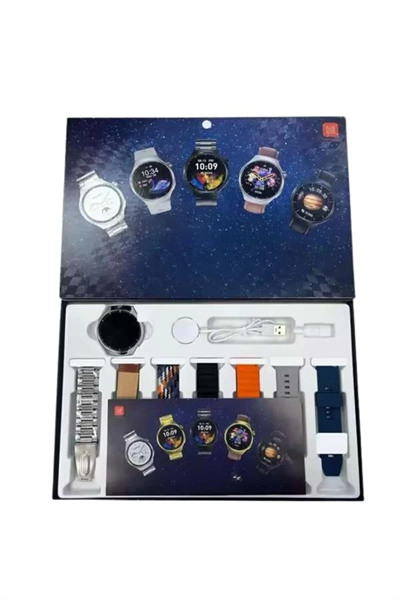 Unısex Yuvarlak Ekranlı 7 Kordonlu Akıllı Saat GPS Destekli Çoklu Kordon Seçeneği