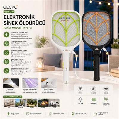 Usb-219 Raket Modeli Type-c Elektronik Sinek Öldürücü Cız Makine Tgb-8097a Bx40