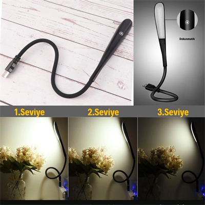 Usb Girişli 14 Ledli 3 Kademeli Dokunmatik Masa/kitap Okuma Lambası Ledi Siyah Bx40