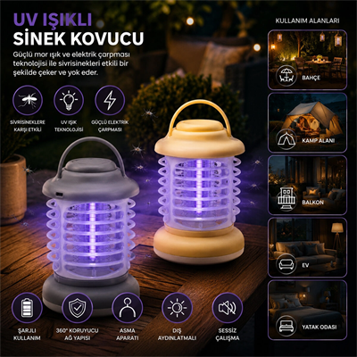 Usb Şarjlı - 2 Renk Işık Asma Aparat - Sessiz Çalışma Uv Işıklı Sinek Kovucu Hs-376 Bx40