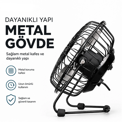 Usb Şarjlı - Metal Gövde 14.5x7.5x15cm Mini Masaüstü Fan - Vantilatör Efn-482 Bx40