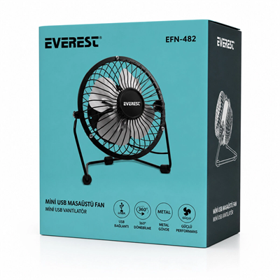 Usb Şarjlı - Metal Gövde 14.5x7.5x15cm Mini Masaüstü Fan - Vantilatör Efn-482 Bx40