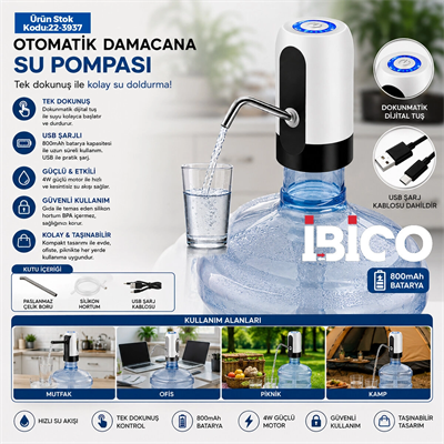 Usb Şarjlı - Otomatik Damacana Su Pompası 4w - 800mah İ11-071 Bx40