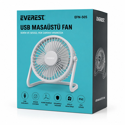 Usb Şarjlı - Pvc Gövde 14.5x14.1cm Masa Üstü Fan - Vantilatör Efn-505 Bx40