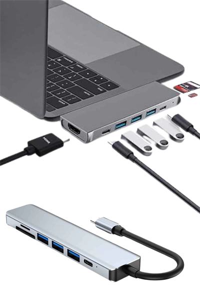 Usb Type-c Hub Dönüştürücü Çevirici Çoklayıcı Macbook Çevirici 8 Portlu