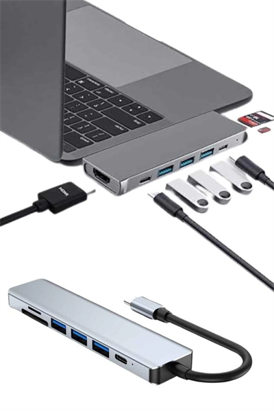 Usb Type-c Hub Dönüştürücü Çevirici Çoklayıcı Macbook Çevirici 8 Portlu