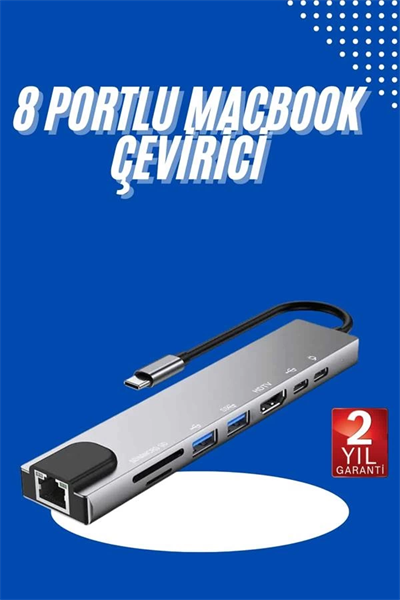 Usb Type-c Hub Dönüştürücü Çevirici Çoklayıcı Macbook Çevirici 8 Portlu
