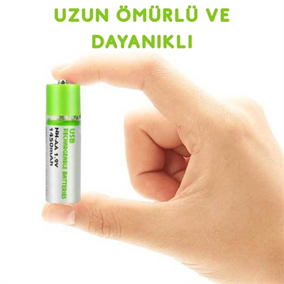 Usb ile Şarj Olabilen 2 li 1450 mah Lityum Kalın Şarjlı Kalem Pil