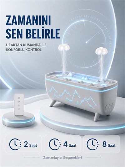 Uzaktan Kumandalı Aroma Difüzörü Sessiz Hava Nemlendirici Alev Efektli 2 4 8 Saat Zamanlayıcılı