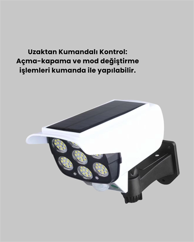 Uzaktan Kumandalı Güneş Enerjili LED Güvenlik Lambası Kamera Tipi Hareket Sensörlü