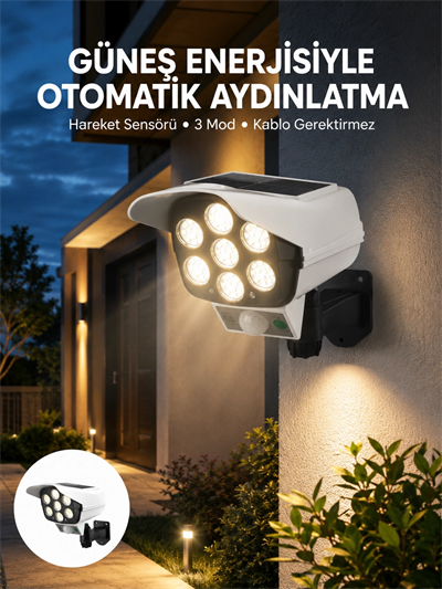 Uzaktan Kumandalı Güneş Enerjili LED Güvenlik Lambası Kamera Tipi Hareket Sensörlü Yeni Nesil