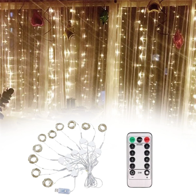 Uzaktan Kumandalı Led Perdeye Takılabilen Kancalı Işık Usb 3x3 Metre Peri Perde Led Bx40