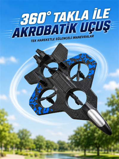 Uzaktan Kumandalı Savaş Uçağı Drone 2.4 GHz Jiroskoplu Tek Tuş Kalkış İniş 360° Dönüş