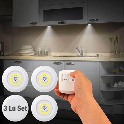 Uzaktan Kumandalı Yapışkanlı Kablosuz Pilli Led 3’lü Bx40