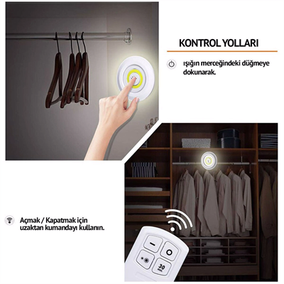 Uzaktan Kumandalı Yapışkanlı Led Spot Lamba Bx40